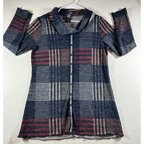 Pure Essence Plaid Cowl Neck Tunic Top Multicolored Blue Pink Size M Canada - Picture 1 of 6